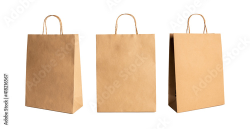  Set of brown paper bag isolated on white background.