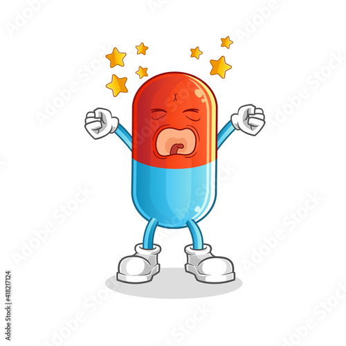 medicine yawn character. cartoon mascot vector