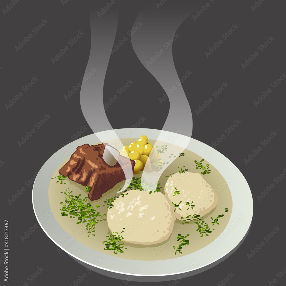 Ilustración en detalle de Sancocho de Costilla, comida típica Colombiana.