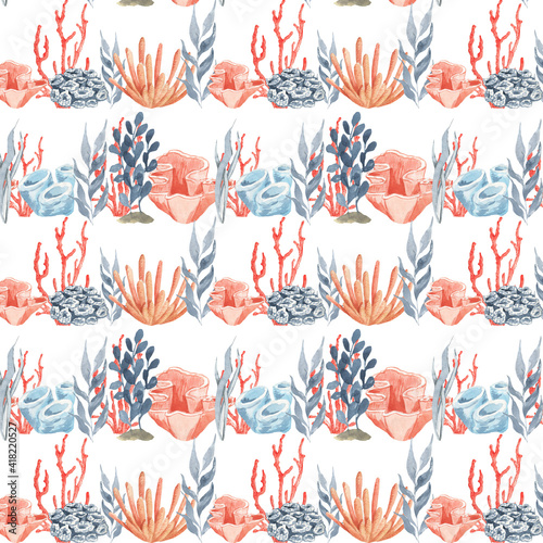 seamless pattern with corals and algae