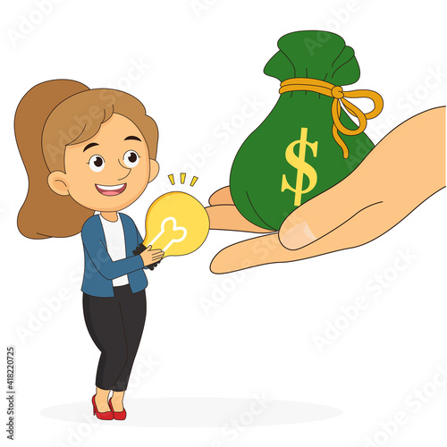 Business woman Selling ideas for money, creative thinking and money
