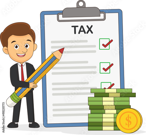 Happy Business man pay taxes on tax day