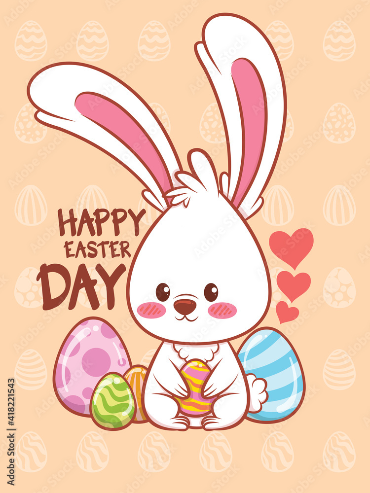 Cute bunny with easter eggs decorated. cartoon character illustration happy easter day concept. Cute bunny with easter eggs decorated. cartoon character illustration happy easter day concept.