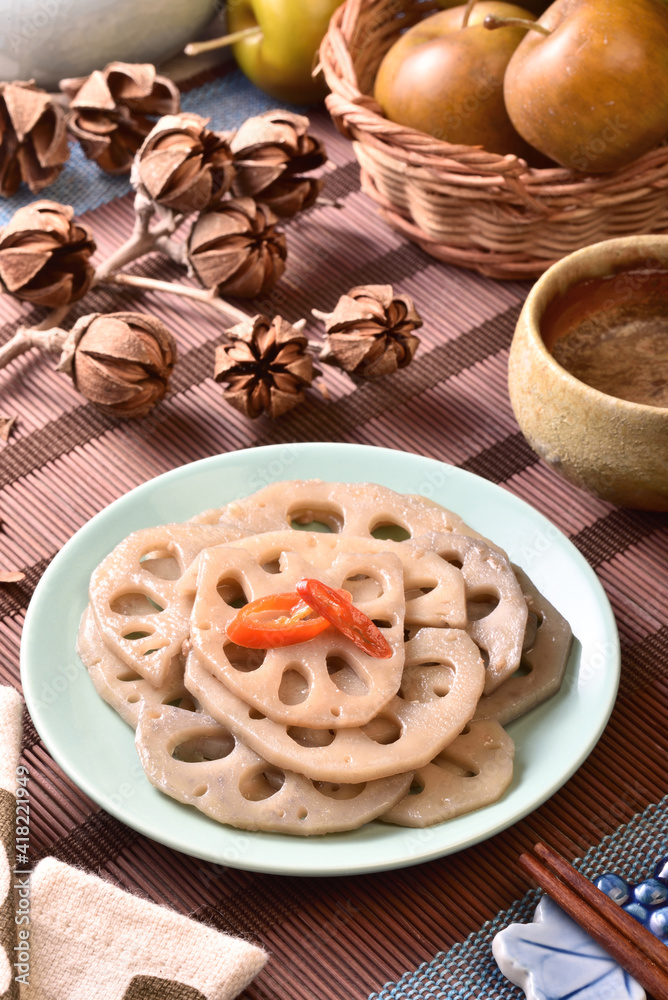 Lotus root salad on a plate