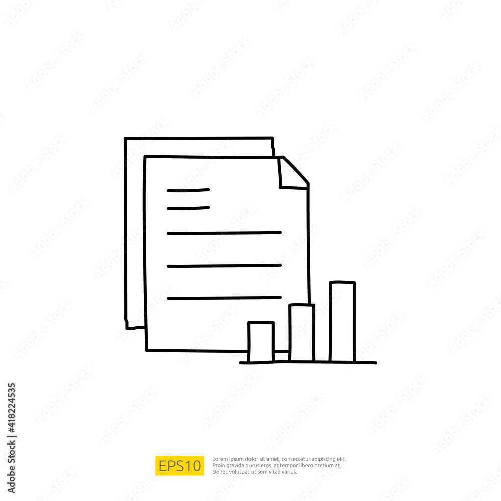 data report and presentation concept doodle linear icon with graphic chart document. Statistics science technology, digital marketing and machine learning related for business strategy illustration data report and presentation concept doodle linear icon with graphic chart document. Statistics science technology, digital marketing and machine learning related for business strategy illustration