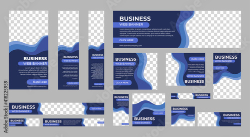 Business banner design web template Set, Horizontal header web banner. Modern blue cover header background for website design, Social Media Cover ads banner, flyer, invitation card