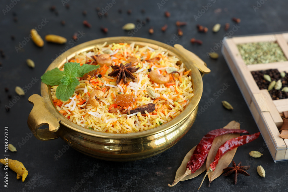 Vegetable biryani biriyani , Hyderabadi Shahi Pulao and raita Pilaf