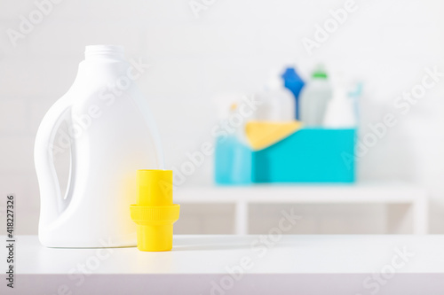 Chlorine bottle mock-up. Toxic detergent. Cleaning supplies.