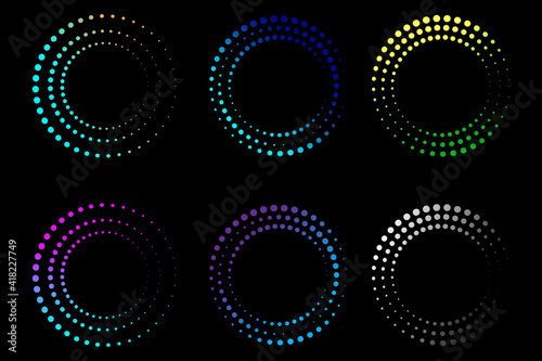 Colored circles point. Logo design. Round shape. Geometric art. Line symbol. Stock image. EPS 10.