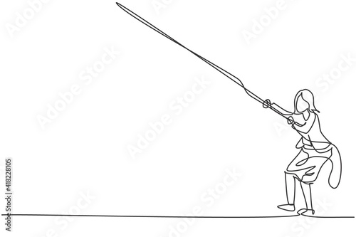 Continuous one line drawing of young female entrepreneur pulling rope to reach goal, metaphor. Success business manager minimalist concept. Trendy single line draw design vector graphic illustration