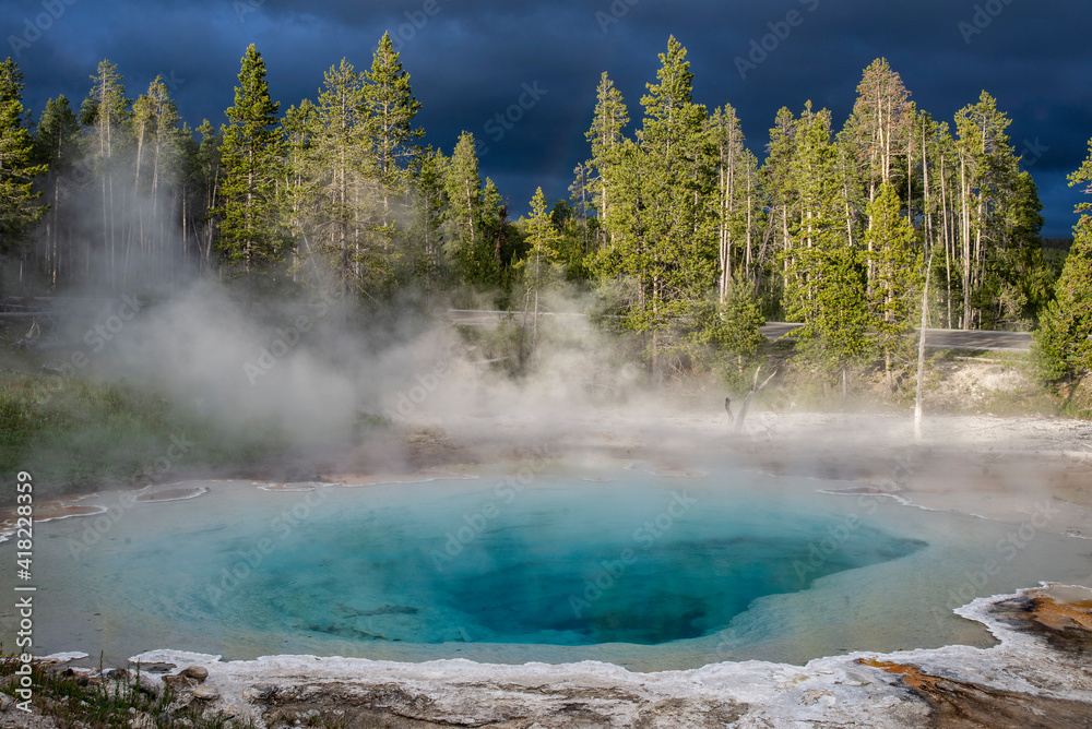 Prismatic Springs of turquois colored waters in Yellowstone National Park. Prismatic Springs of turquois colored waters in Yellowstone National Park.