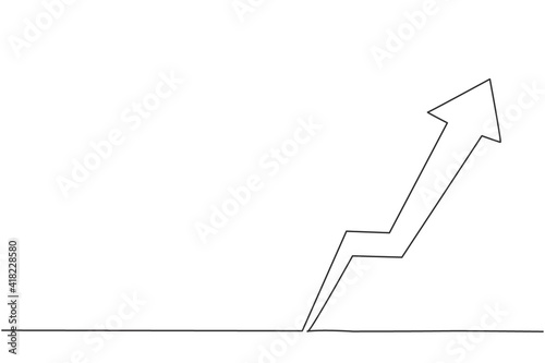 Single continuous line drawing of increasing up arrow symbol. Business sales data growth. Minimalism concept dynamic one line draw graphic design vector illustration