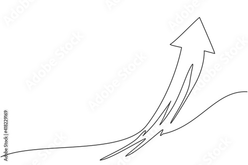 Single one line drawing of flying up arrow symbol on the sky. Business finance growth graph minimal concept. Modern continuous line draw design graphic vector illustration
