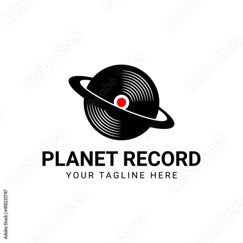 music space planet music vinyl record logo vector