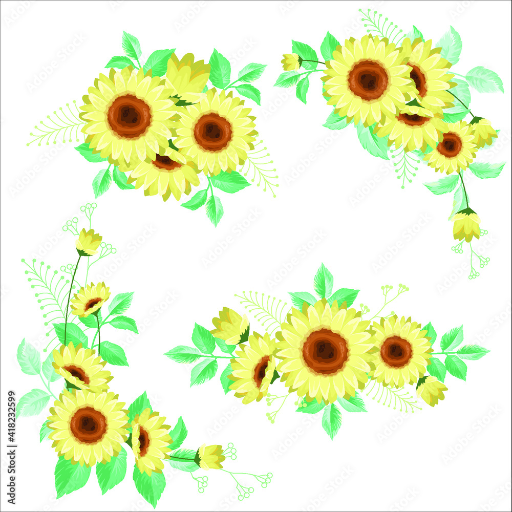 Sunflower and leaves bouquets