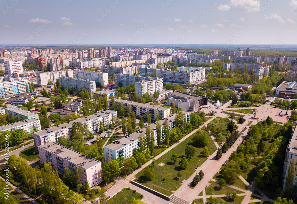 Fototapeta premium Panoramic view from drone of the residential district of city Old Oskol. Russia