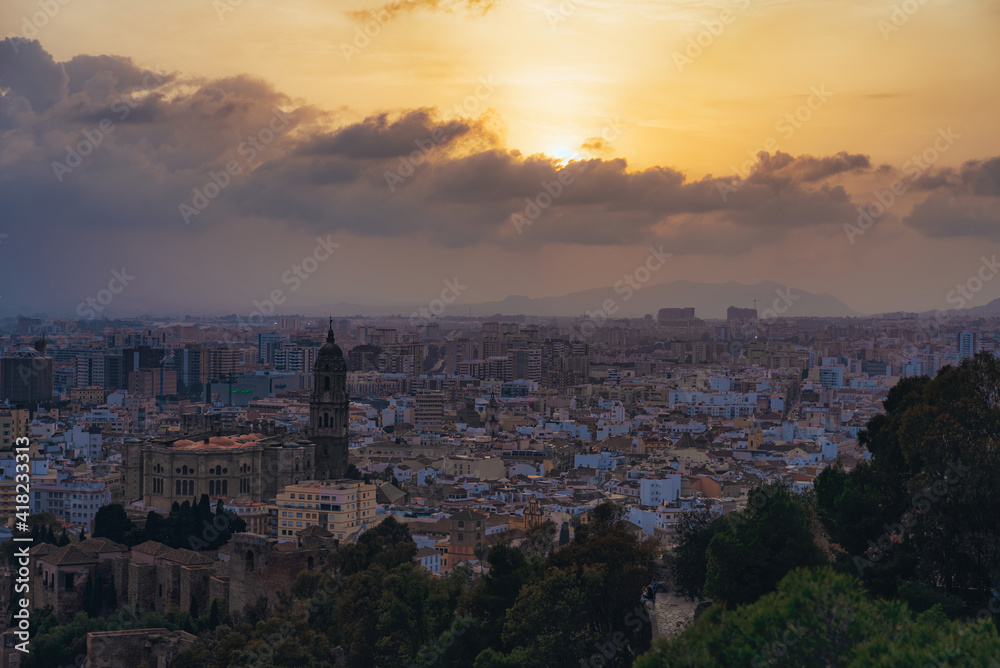 Cathedral of Malaga during sunset, south of Spain