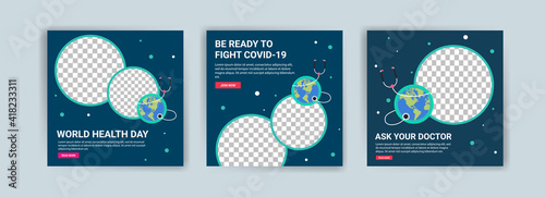 World health day. Social media post templates for world health day. Education about world health day.