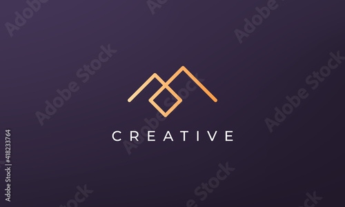 simple mountain logo emblem luxury gold color represents expedition and adventure