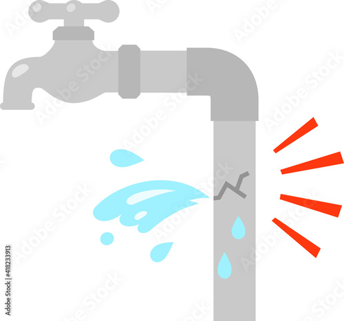 ヒビが入り水が漏れ出している水道管