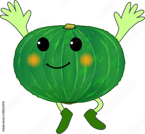 万歳する可愛いカボチャのキャラクター