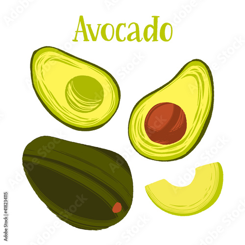 Healthy nutrition product. Avocado whole and sliced fruits.
