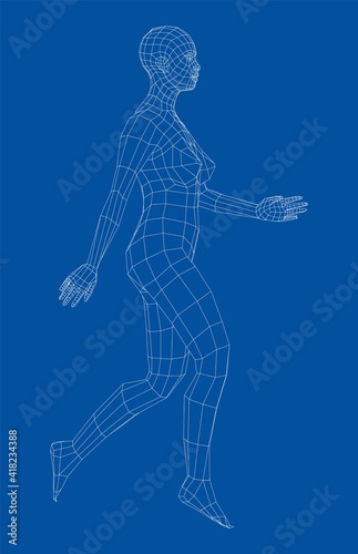 Wireframe walking woman. Vector