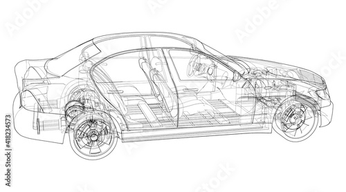 Electric Car With Chassis. Vector rendering of 3d