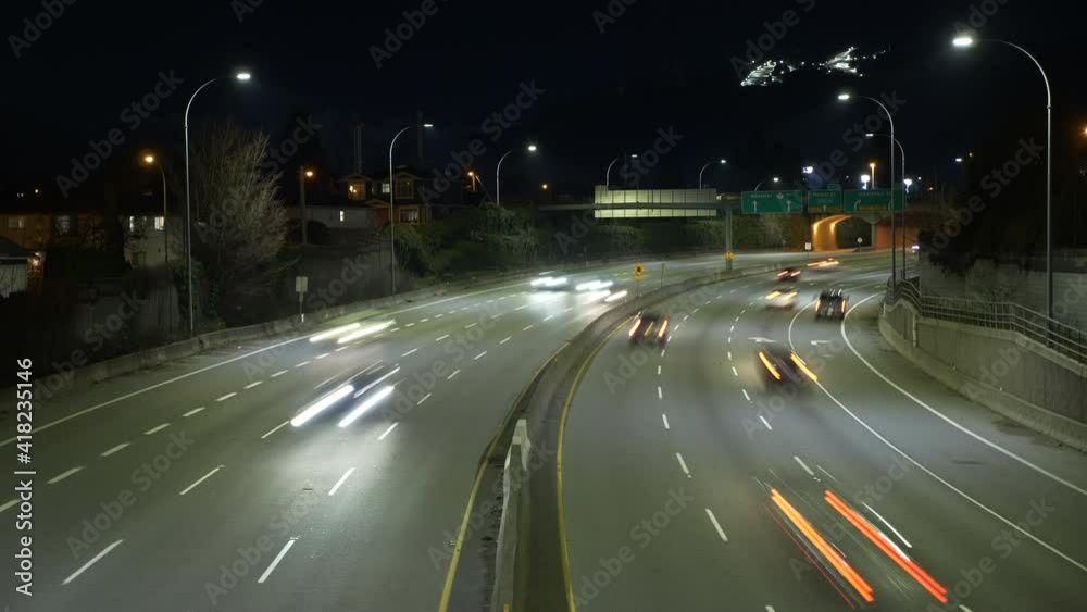 Time Lapse of Highway 1 flowing at night, Vancouver Canada Time Lapse of Highway 1 flowing at night, Vancouver Canada
