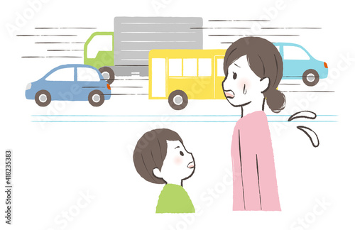 illustration of street crowded with cars