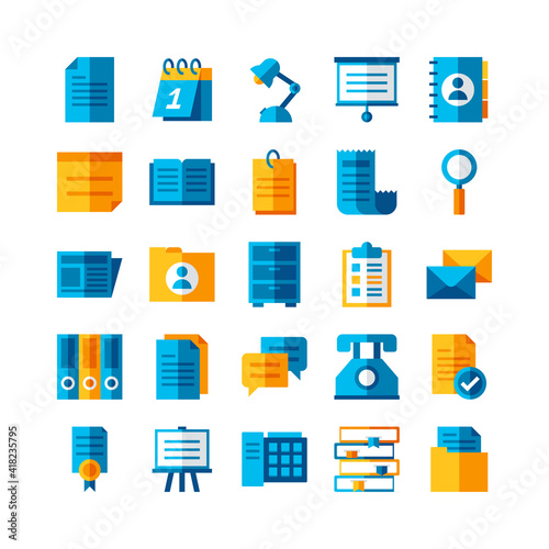 flat icon set business document, paper company report