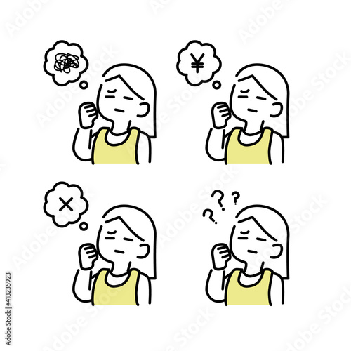 エプロンをつけて悩む人イラスト素材