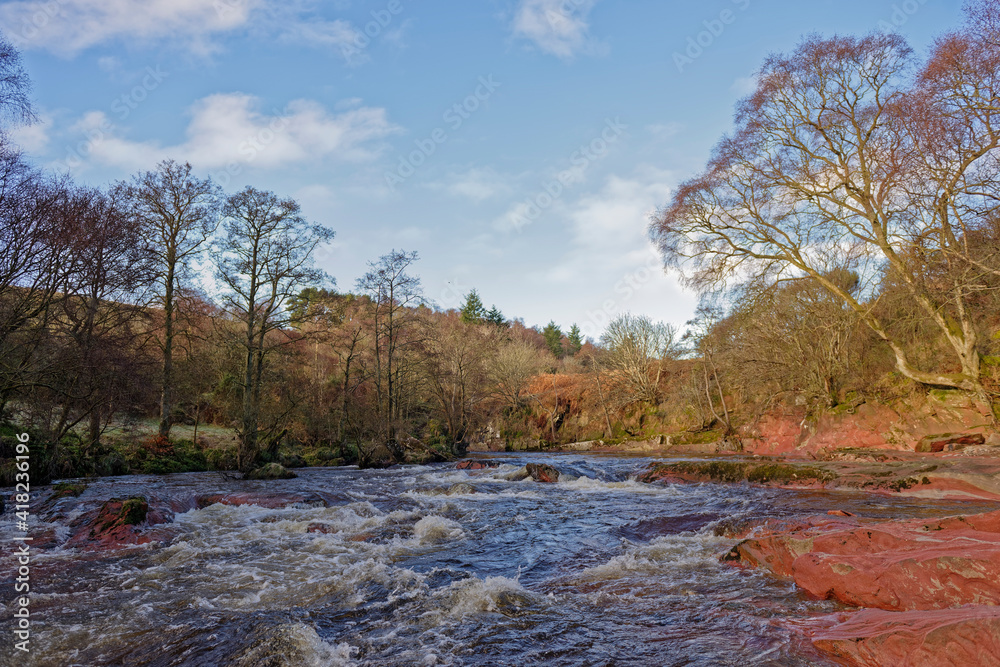 The River West Water running swiftly down river from the Pirners Brig Bridge and Gorge at Glen Lethnot in the Angus Glens near to Edzell.