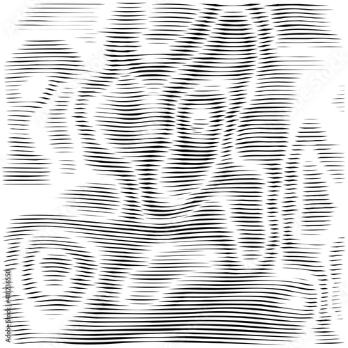 Moire black vector background. Moire texture wavy lines optical illusion abstract background. Digital screen effect. Distorted lines wallpaper.