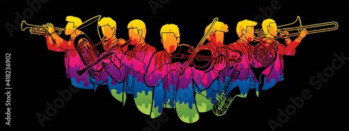 Group of Musician Orchestra Instrument Cartoon Graphic Vector
