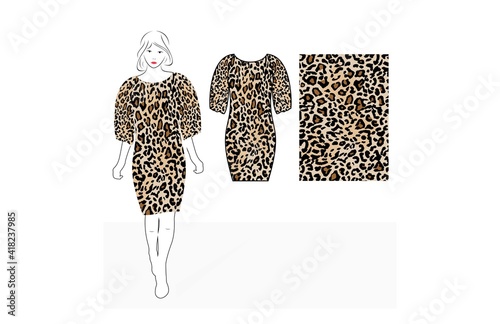 knee length dress with leopard pattern design template