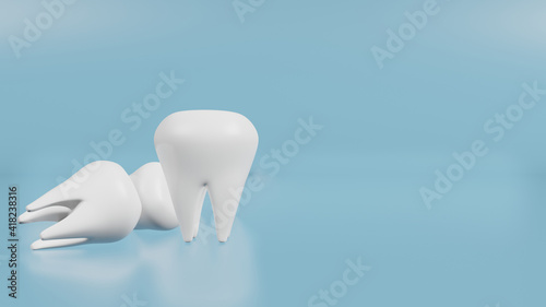 The white teeth on blue background for medical and health content 3d rendering