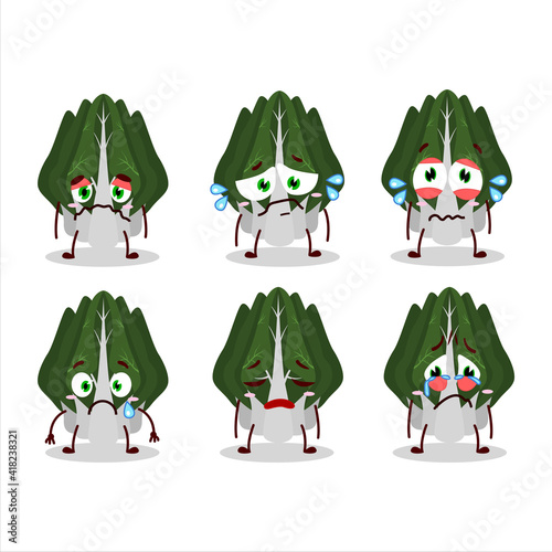Swiss chard cartoon character with sad expression
