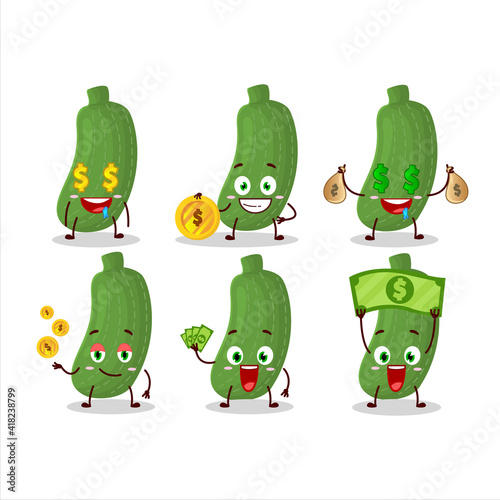 Zucchini cartoon character with cute emoticon bring money
