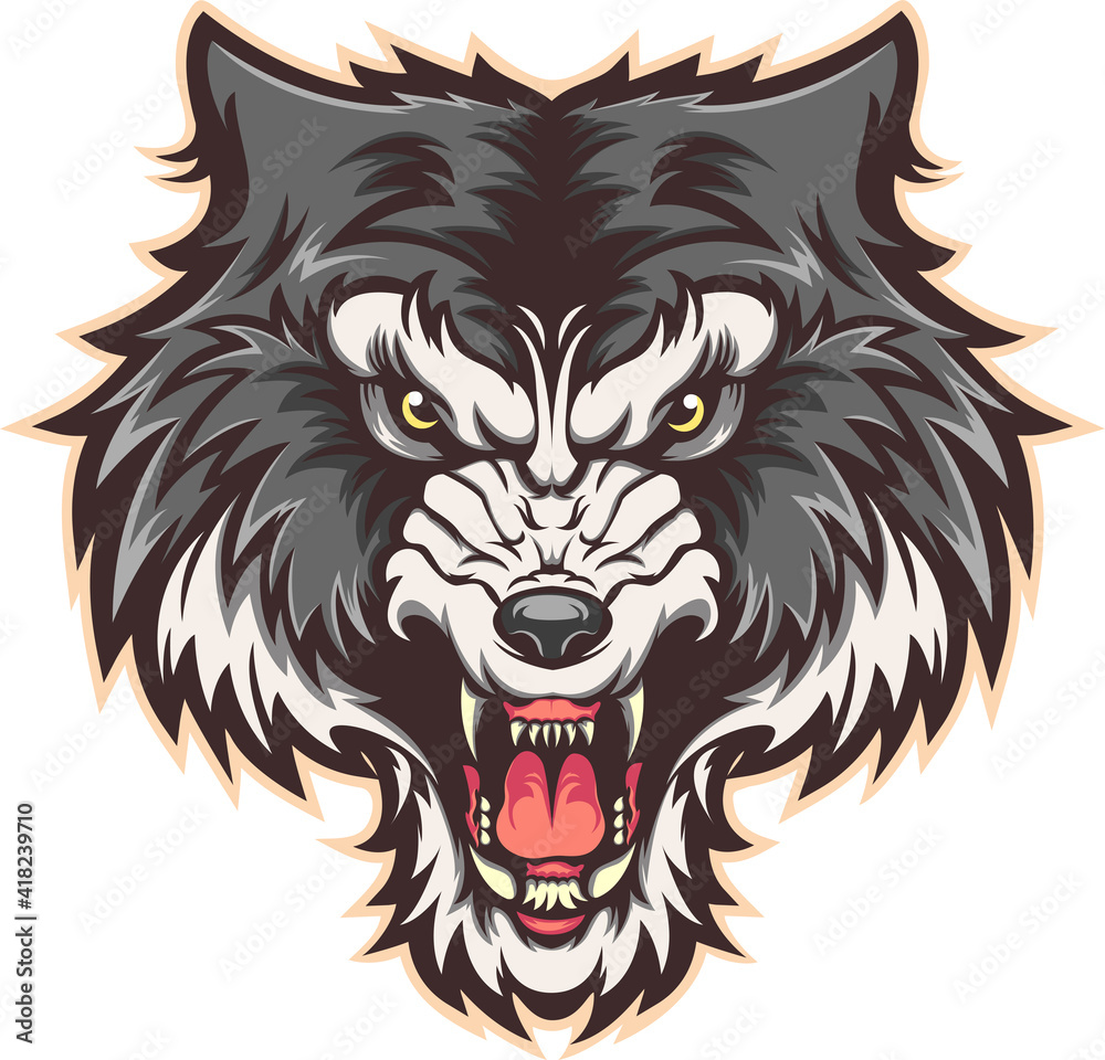 illustration vector graphic of angry wolf head mascot เวกเตอร์สต็อก