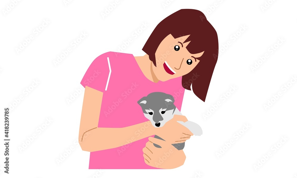 Cute girl hugs a dog. Vector flat illustration Cute girl hugs a dog. Vector flat illustration