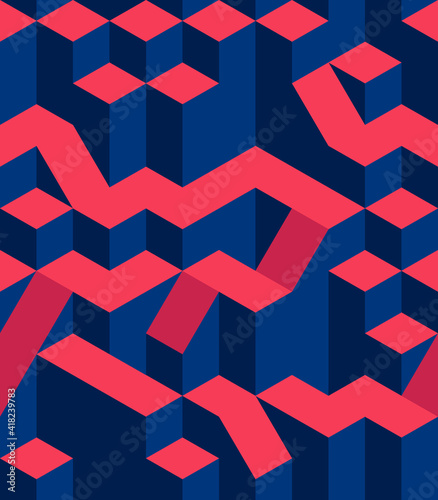 Abstract seamless cube pattern. Bright vector colorful isometric background.