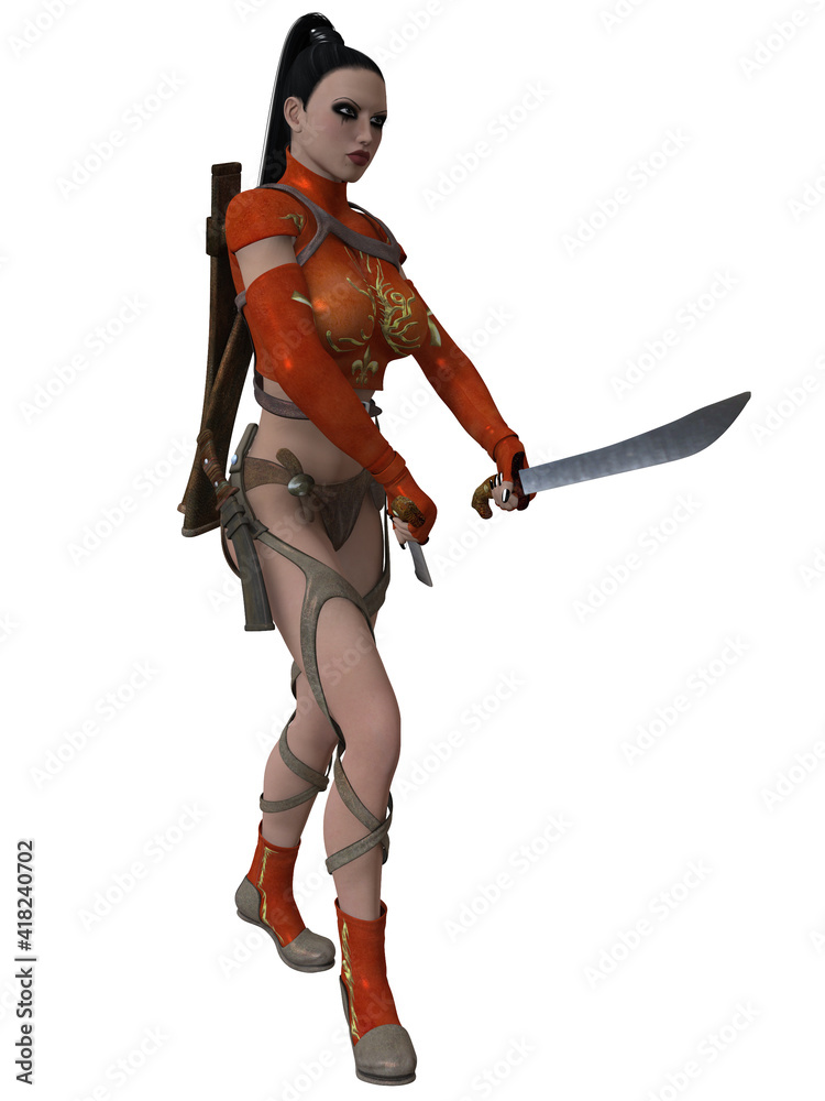 3d illustration of a woman in an oriental fantasy costume 3d illustration of a woman in an oriental fantasy costume