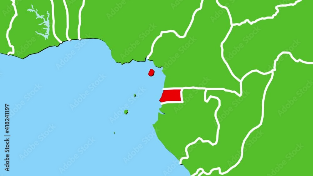 赤道ギニアの位置がアップになって赤く表示されます。ヨーロッパ中心地図 สต็อกวิดีโอ Adobe Stock