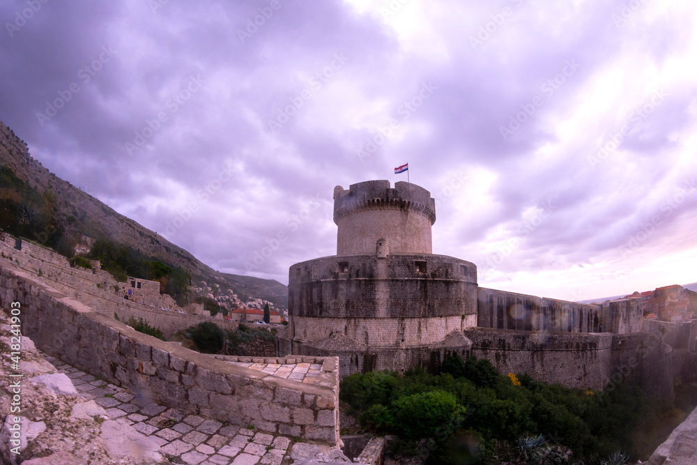 Tower of medieval town in Dubrovnik Croatia