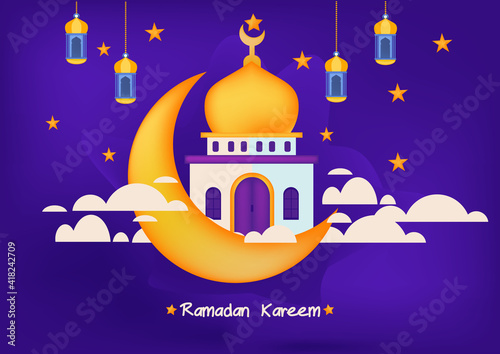 Attractive Ramadan Kareem festival background with mosque Premium Vector