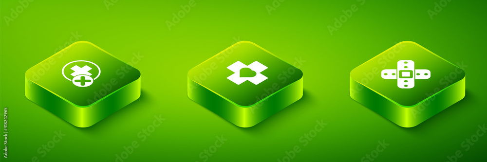 Set Isometric Heart with a cross, Crossed bandage plaster and hospital medical icon. Vector. Set Isometric Heart with a cross, Crossed bandage plaster and hospital medical icon. Vector.
