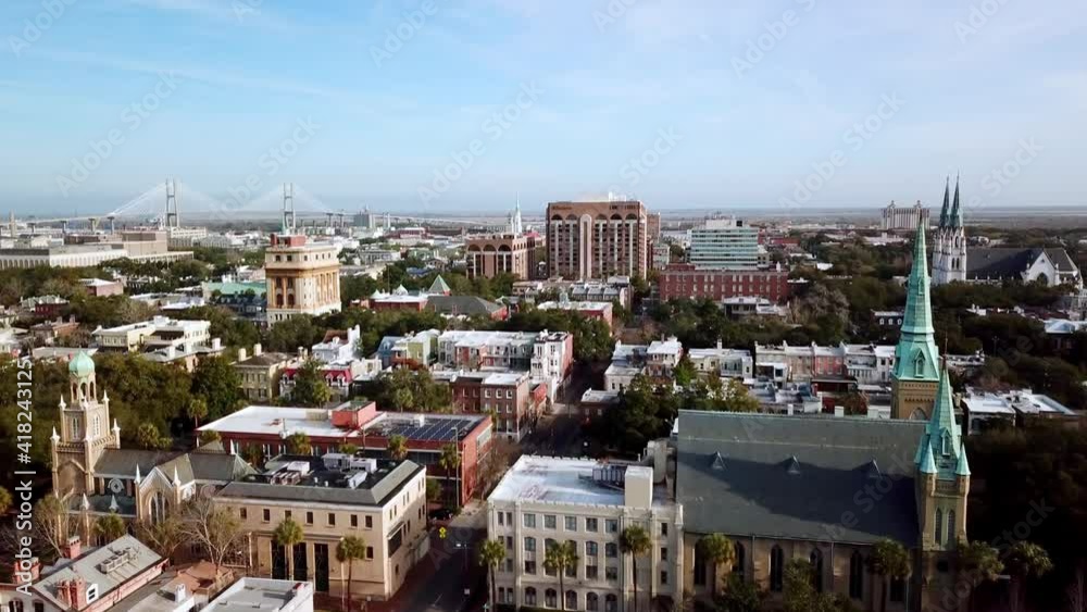 Savannah Georgia Aerial Push in 4k, Savannah Ga