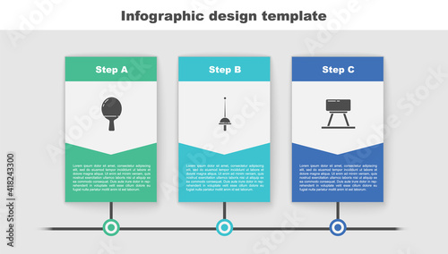 Set Racket for playing table tennis, Fencing and Pommel horse. Business infographic template. Vector.
