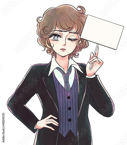 Bilde på lerret レトロ少女漫画風・白パネル看板を持つがっかり顔の美少年